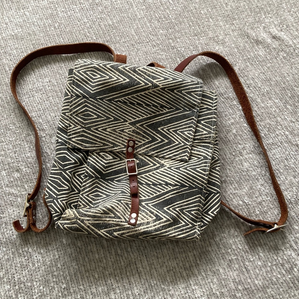 Julia Canright Backpack‎ Flame Block Print Made in San Francisco Neutral Canvas